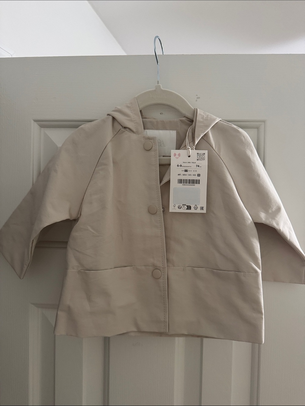 NWT Zara Baby Hooded Rain Jacket in Light Beige - Water-Resistant Coat